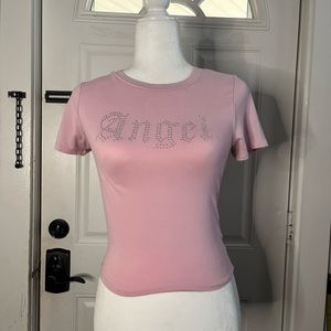 pink angle crop shirt